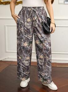 SHEIN LUNE Plus Size Women Autumn/Winter High Waist Camouflage Pattern Loose Long Casual Pants With Side Pockets