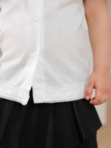 SHEIN Blusa básica diaria con cuello y mangas abullonadas para niña, combinando dulzura y elegancia - Blanco - Ver 6