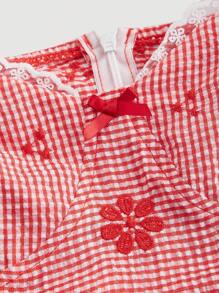 SHEIN MOD Spring Vintage Red Plaid Elegant Floral Embroidery Romantic Summer Dress For Women Vacation Outfits Woman Valentine's Day - Red - View 3