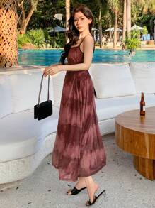 DAZY 女士度假休闲扎染吊带裙 夏季 - 紅色 - 查看 5