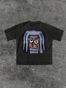 Manfinity Dauomo 男士卡通图案圆领休闲短袖 T 恤 - 黑色 - 查看 3