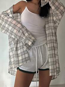Strévra Top camiseta sin tirantes ajustado con diseño de capas estilo Y2K para mujeres
