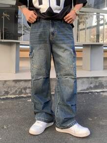 DAZY Plain Blue Men's Casual Jeans, Simple Fashion For Everyday Wear In Autumn