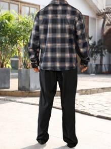Manfinity Homme 2pcs/Set Plus Size Men's Plaid Front Button Long Sleeve Top And Pants Set - Multicolor - View 2
