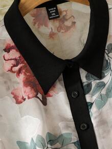 Lacomfia Camisa de manga larga con cortes y estampado floral elegante para mujer en tallas grandes - Albaricoque - Ver 3