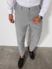 Calvornis Plus Size Men Straight Casual Front Pocket Business Suit Pants - Grey - View 4