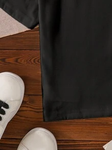 SHEIN 年轻男孩酷字母印花百搭休闲百搭圆领T恤，夏季 - 黑色 - 查看 4