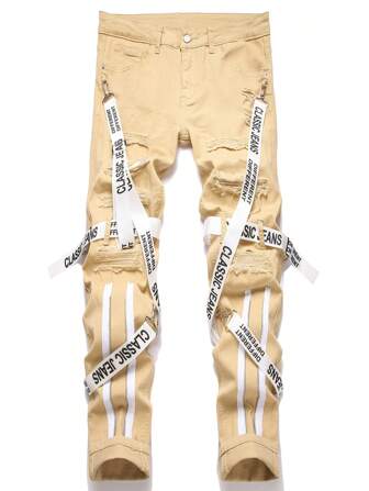 Manfinity Roughcore Jeans vaqueros informales de hombre con bordado de letra y efecto desgastado