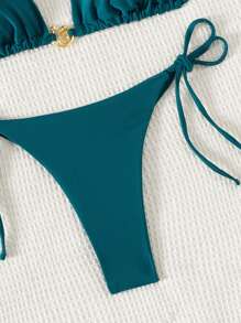 SHEIN Swim Conjunto de bikini sexy de 2 piezas con top de tirante y triángulo, traje de baño y shorts de baño para verano y vacaciones en la playa