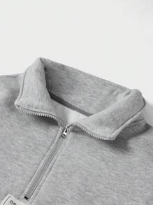 EURMUSE Cotton Men Letter Patched Quarter Zip Sweatshirt - Grey - View 6