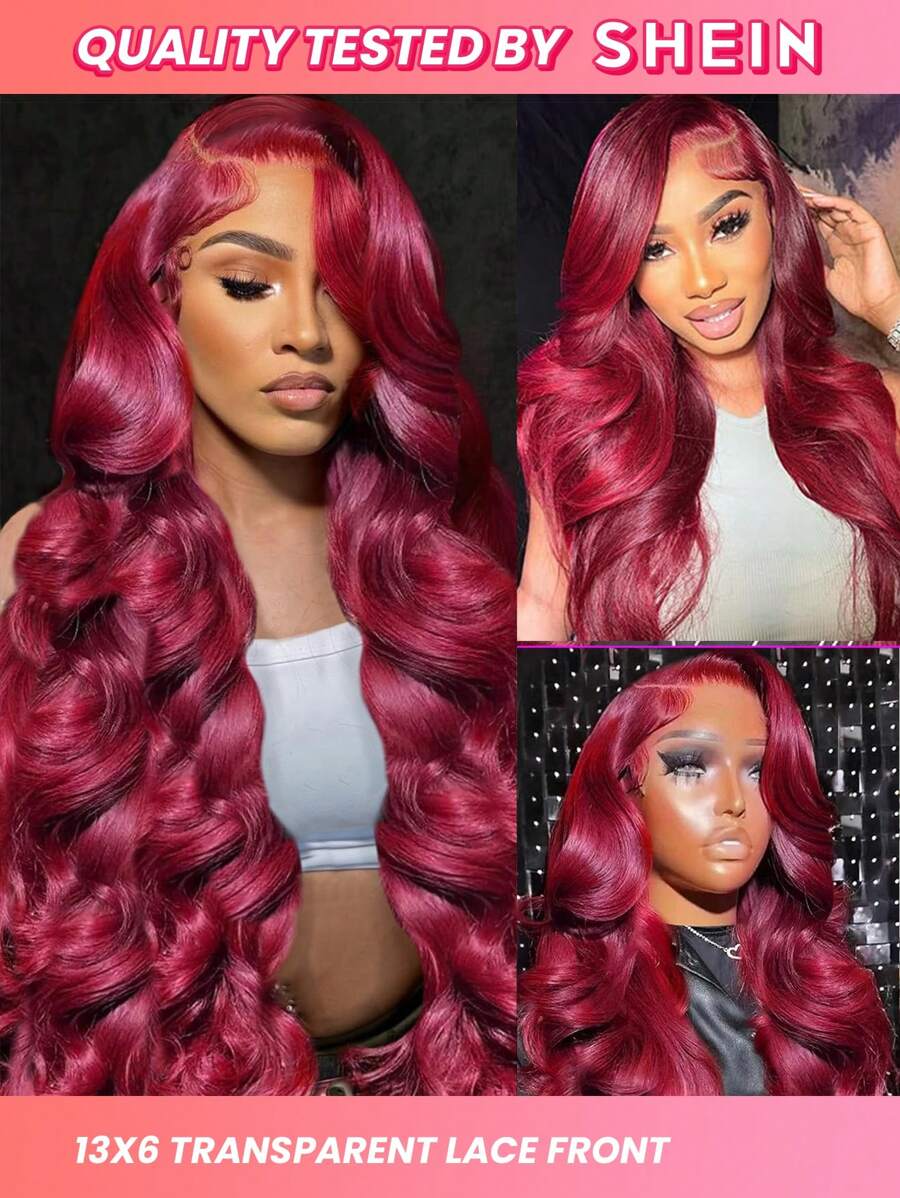 99J Burgundy Lace Front Wig Human Hair 13X6 Body Wave 99J Lace Front Human Hair Wigs For Women Burgundy  Transparent Frontal Wig Colored Pre Plucked 180% Density Wine Red Wig - S99J - View 1