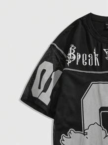 ROMWE MEN Street Life 男士图案印花短袖 T 恤，休闲时尚，日常穿着 - 黑色 - 查看 4