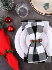 3/6/12/24Pcs Napkin Rings Napkin Holder Holly Berry Candle Wreath For Banquet Table Decorations - Green - View 3