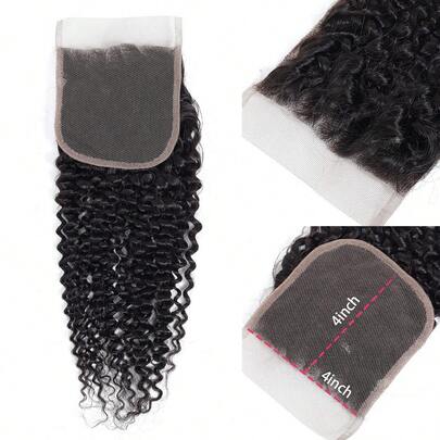 rizado 4X4 con encaje cierre humano pelo encaje transparente frontal cabello remy