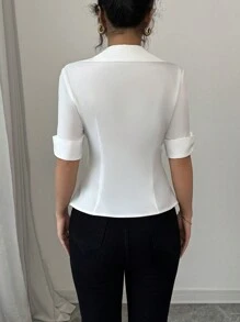 Elenzga 时尚 V 领短袖修身衬衫