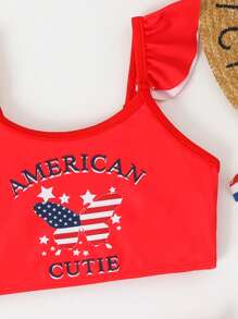 SHEIN Unga flickor Brevtryck Minimalistisk stil Bikinitopp och botten Badkläder Set - Röd - Visa 3