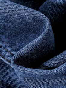 SHEIN Jaqueta Casual de Moda Jovem com Capuz Cinza em Malha, Empesada com Denim Azul, de Manga Longa e Rasgada, para Uso Diário e Outono, Roupas de Meninos - Lavagem escura - Visão 4