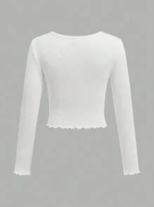 Maglietta a manica lunga con bordo a lattuga e gonna corta a quadri neri con bottoni, perfetti per uso casual, quotidiano e scolastico, adatti per ragazze tra bambini e adolescenti