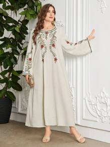 Al Najma Vestido largo casual suelto de manga larga con bordado en estilo árabe, de talla grande, modesto tipo kaftan - Albaricoque - Ver 4