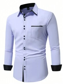 Manfinity Mode Cămașă bărbătească casual cu mânecă lungă, cu imprimeu color block, toamnă, pentru toamnă