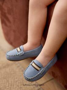 Cozy Pixies All-Season Classic Retro Soft Comfortable Handmade Loafer Shoes, Infant/Toddler Flat Shoes - Blue - View 2