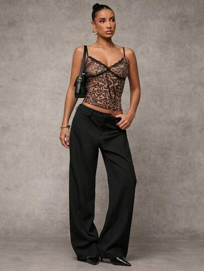 SHEIN BAE Parte superior de leopardo transparente con lazo, top de verano para vacaciones en la playa, top de camisa diaria para viajes, top para citas, top para fiestas, top para fiestas escolares, top para festivales, top para cumpleaños, top para noches, top para mujeres, top para la oficina, top para ir al trabajo, top para el campus, top para el Día de San Valentín, top de verano para Nashville, top de primavera para el Día de San Valentín, top de carnaval para vacaciones en la playa para mujeres