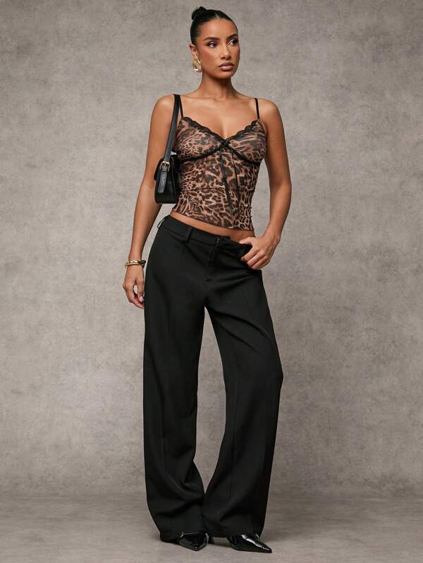 SHEIN BAE Camicetta estiva da spiaggia e vacanza, con fiocco, sexy e trasparente, con stampa leopardata, adatta per uso quotidiano, cami top, top per appuntamenti, feste, scuola, festival, compleanni, serate, ufficio, pendolarismo, campus, San Valentino, Nashville, estate, San Valentino, carnevale, vacanza al mare per donne, primavera
