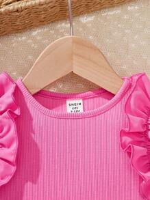 SHEIN Newborn Baby Girl Cute Pink Ruffles Bodysuit, Casual Summer - Pink - View 5