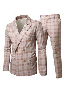 Manfinity Mode Men 2pcs Set: Front Button Long Sleeve Plaid Minimalist Shirt And Trousers Suit - Multicolor - View 1