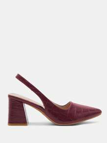 CUCCOO BIZCHIC Burgundy Stone Texture Back Strap Chunky Heel Pointed Toe Pumps, Fashion Dress Pumps For Work, Date, Party, Vacation Spring Shoes Spring Break Easter For Christmas - Burgundy - View 2