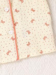2 pièces/Set Tenue décontractée d'été pour bébé fille, short à manches courtes et nœud imprimé en seersucker rose