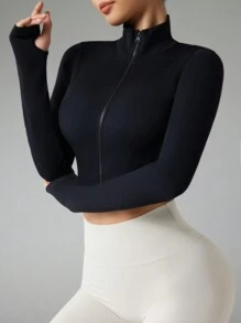 Easithlete Seamless High Elasticity Rib Knit Zip Up Athletic Jacket