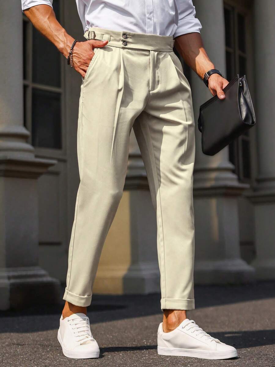 Manfinity Bizformal Men's Solid Color Simple Fashionable Casual Suit Pants, Everyday Wear - Beige - View 1