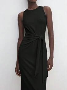 BizChic Vestido de verano 2025 nuevo con diseño de corbata a la cintura, cuello redondo sin mangas, color negro. Vestido informal y elegante para uso diario, adecuado para invitados de boda, festivales de música country, brunch, atuendo de aeropuerto, estilo retro de los 90 de Estocolmo, 4 de julio