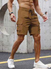 Manfinity Homme Loose Fit Men's Flap Pocket Side Drawstring Waist Shorts - Brown - View 3