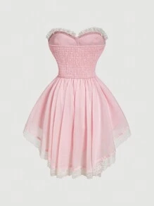 SHEIN MOD Vestido con lazo rosa desmontable de dos usos, vestido con capas de tubo elegante, vestido romántico de palacio, vestido, conjunto de mujer para Año Nuevo, vestido, atuendo de vacaciones para mujer, vestidos elegantes para mujer, atuendos de verano para mujer, atuendos de cumpleaños para mujer, vestido de graduación, Día de San Valentín, atuendos de playa para mujer, atuendos de club para mujer, vestido de vacaciones, vestidos de cóctel para mujer - Rosa - Ver 5