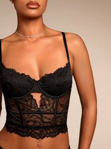SHEIN BAE Women Black Sexy Lace Versatile Fashion Single Item Corset Sexy Cami Top, Versatile For Going Out, Date Night, Themed Party, And Concert ,New Years Eve ,Christmas Party Women Top