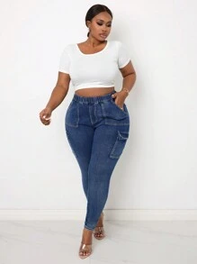 SHEIN Lady Plus Size Women's Jeans Skinny Stretch Overalls Blue Skinny Jeans Women Pants Halloween Pants Fall Pants Cowgirl Jeans Fall Women Pants