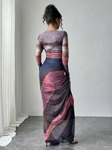 Rafferiza Tie-Dye Ruched Fitted Dress - Watermelon Pink - View 2