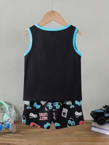 男童时尚电子游戏印花背心和短裤两件套内衣套装