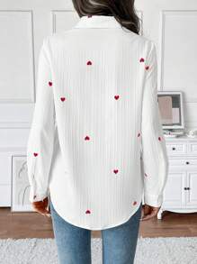 SHEIN Clasi Dames lange mouwen romantisch casual hart print Valentijnsdag shirt