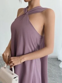 DAZY Vestido de gasa con decoración de nudo retorcido y chal, vestido de cóctel, vestido de fiesta y vestido informal para mujer