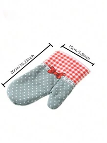 1pc Kitchen Cute Prints Oven Mitts,Baking Gloves,Heat Resistant Glove, Country Style Thick Checked Microwave Oven Glove, Oven Mitts And Potholders, Home Decor,Valentine's Day Decorations