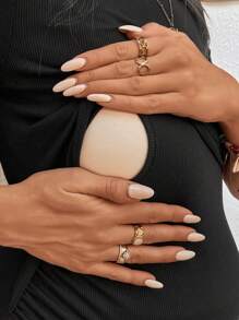 SHEIN Plain Color Crew Neck Short Sleeve Slim-Fit Casual Maternity Wear Nursing Tee - Black - View 6