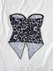 Soleia Women's Leopard Print Tube Top With Front Slit, Kink,Comfortable Ice Silk Vacation Blouse,New Years Women,Birthday Top For Women, Western Wear Women,Holiday Party Top