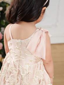 Robe mini simple pour bébé fille avec fermeture éclair au dos et décorations en nœud - Rose bonbon - Voir 6