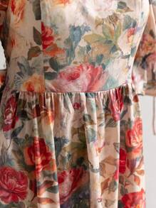 Dreamara 大码女式波西米亚风度假春季方领泡泡袖露背蝴蝶结中长连衣裙，适合夏季 - 彩色 - 查看 5