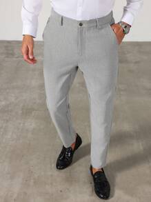 Calvornis Plus Size Men Straight Casual Front Pocket Business Suit Pants - Grey - View 1