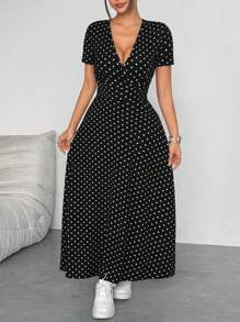 SHEIN Unity Đầm Maxi Cinched Eo In Hoa Nhỏ Trang Phục Cho Nữ - màu đen - Xem 5