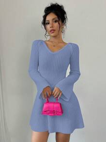 Chiquease Women's Solid Color Long Sleeve Sweater Dress, Minimalist Casual For Everyday Wear Fall Cloth For Women